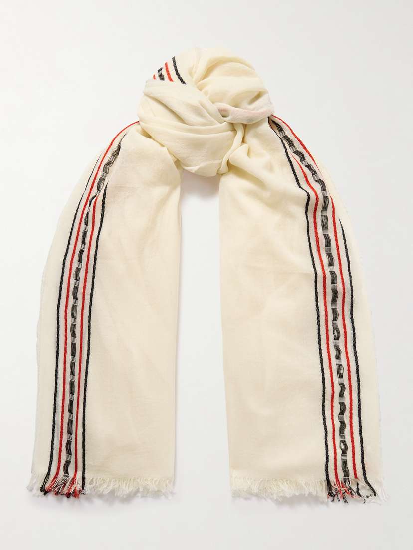 The Row Terela Frayed Striped Wool, Cashmere And Silk-blend Scarf