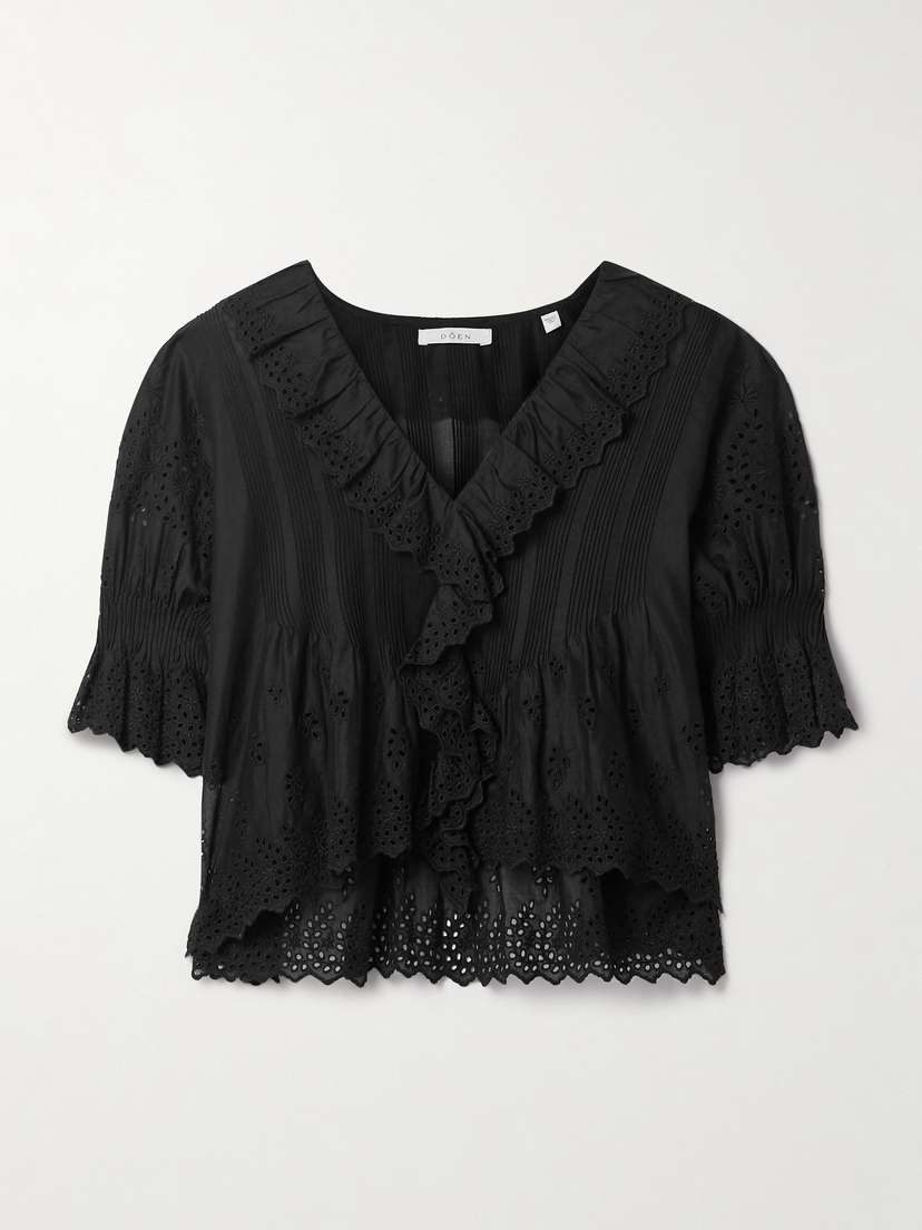 DÔEN Henri Ruffled Pintucked Broderie Anglaise Cotton Top