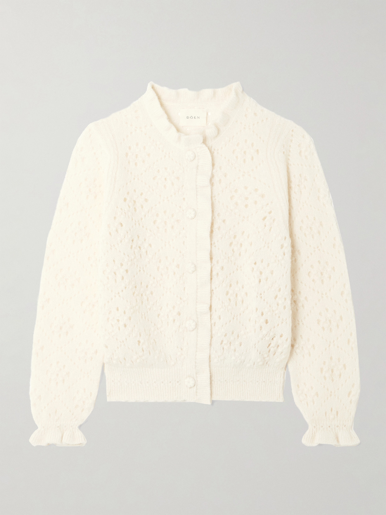 DÔEN - Claudie Ruffled Pointelle-knit Alpaca-blend Cardigan - Ivory