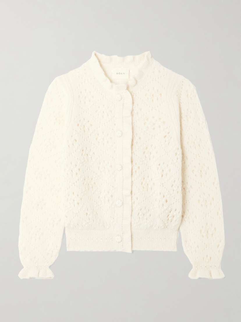DÔEN Claudie Ruffled Pointelle-knit Alpaca-blend Cardigan
