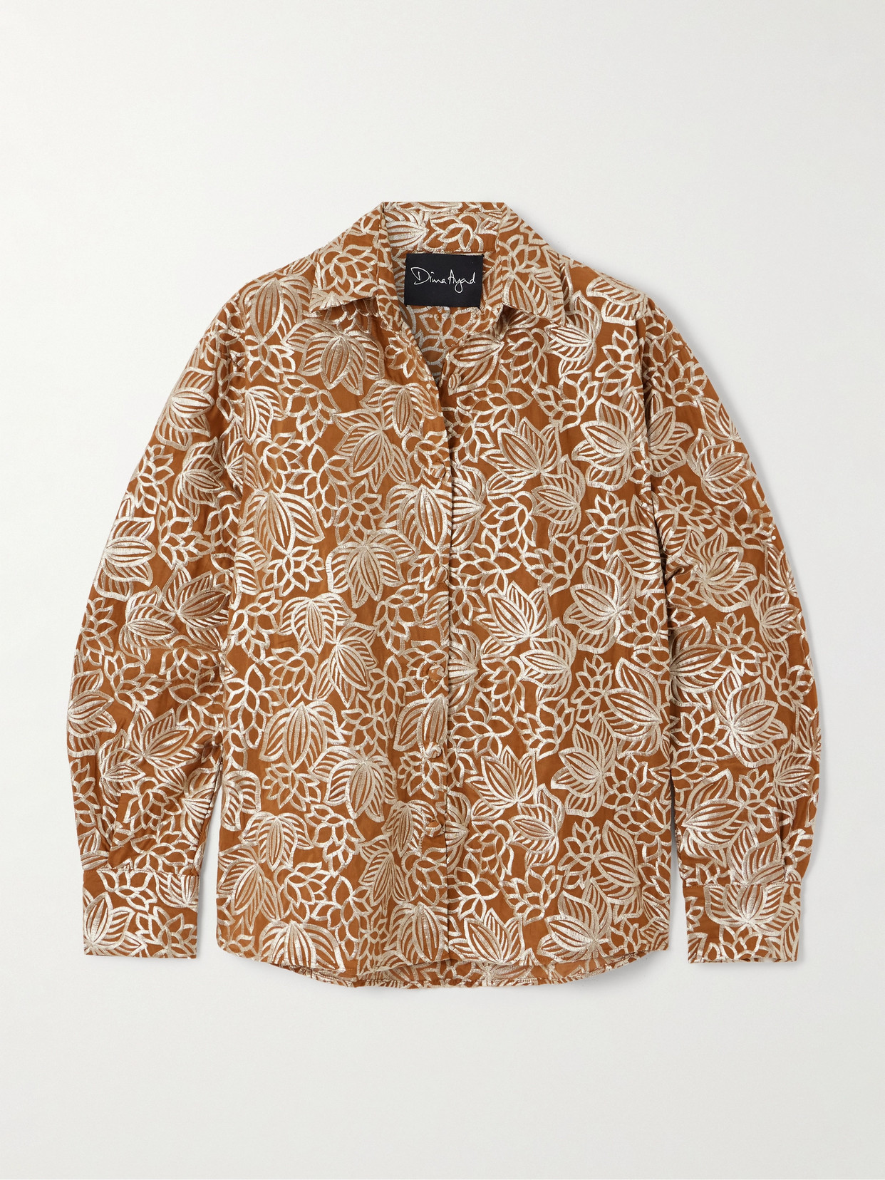Dima Ayad Embroidered Satin Shirt In Brown