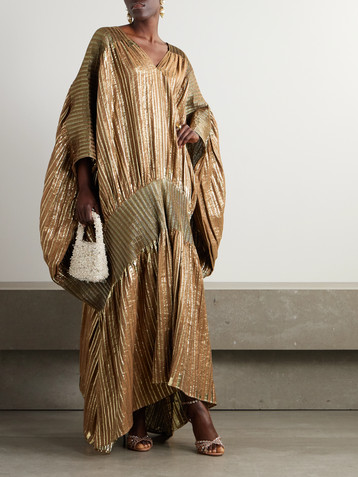 Dima Ayad Striped metallic voile and stretch-knit kaftan