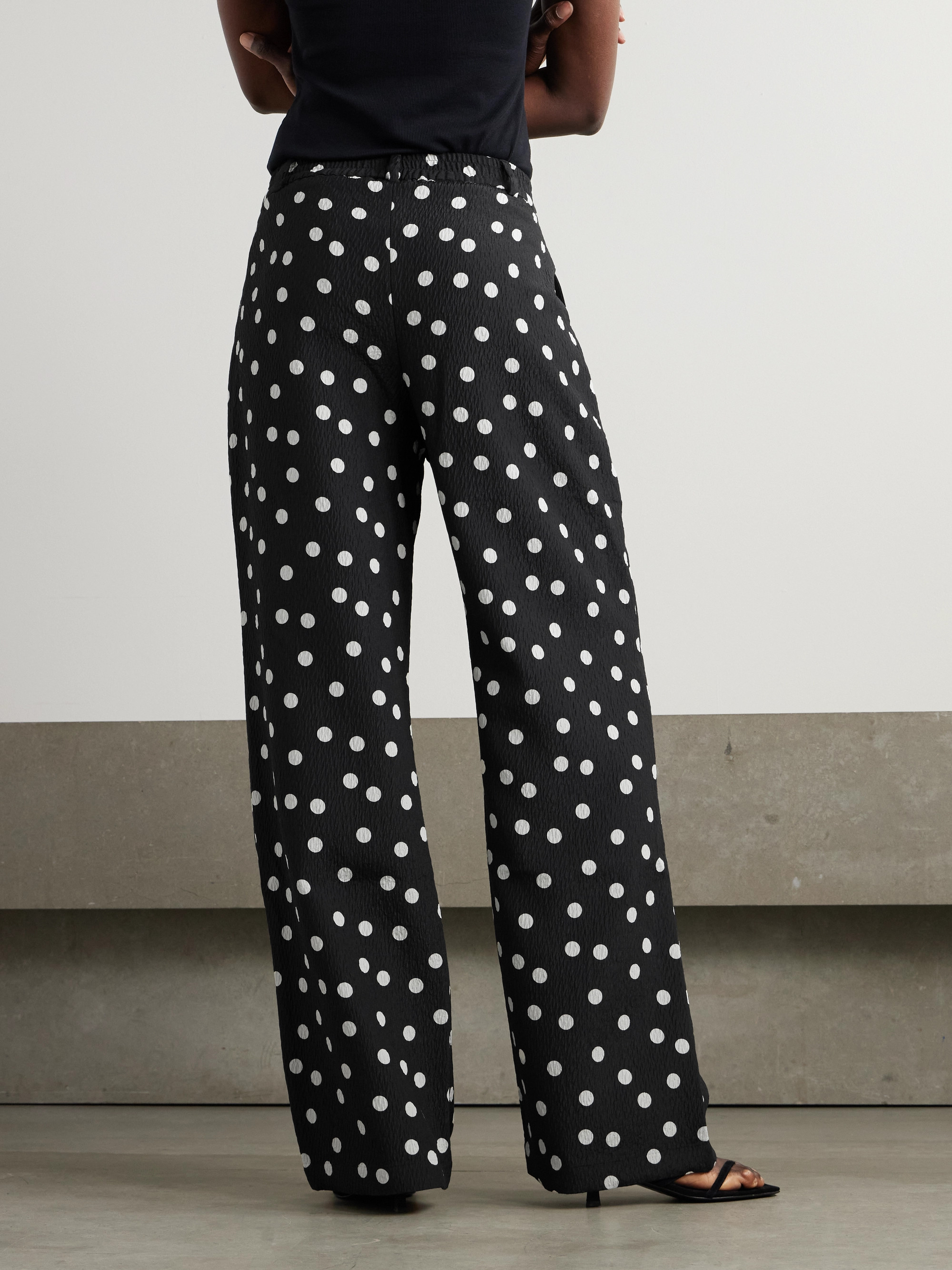 Dima Ayad Polka-dot textured-crepe wide-leg pants