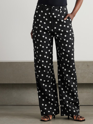 Dima Ayad Polka-dot textured-crepe wide-leg pants