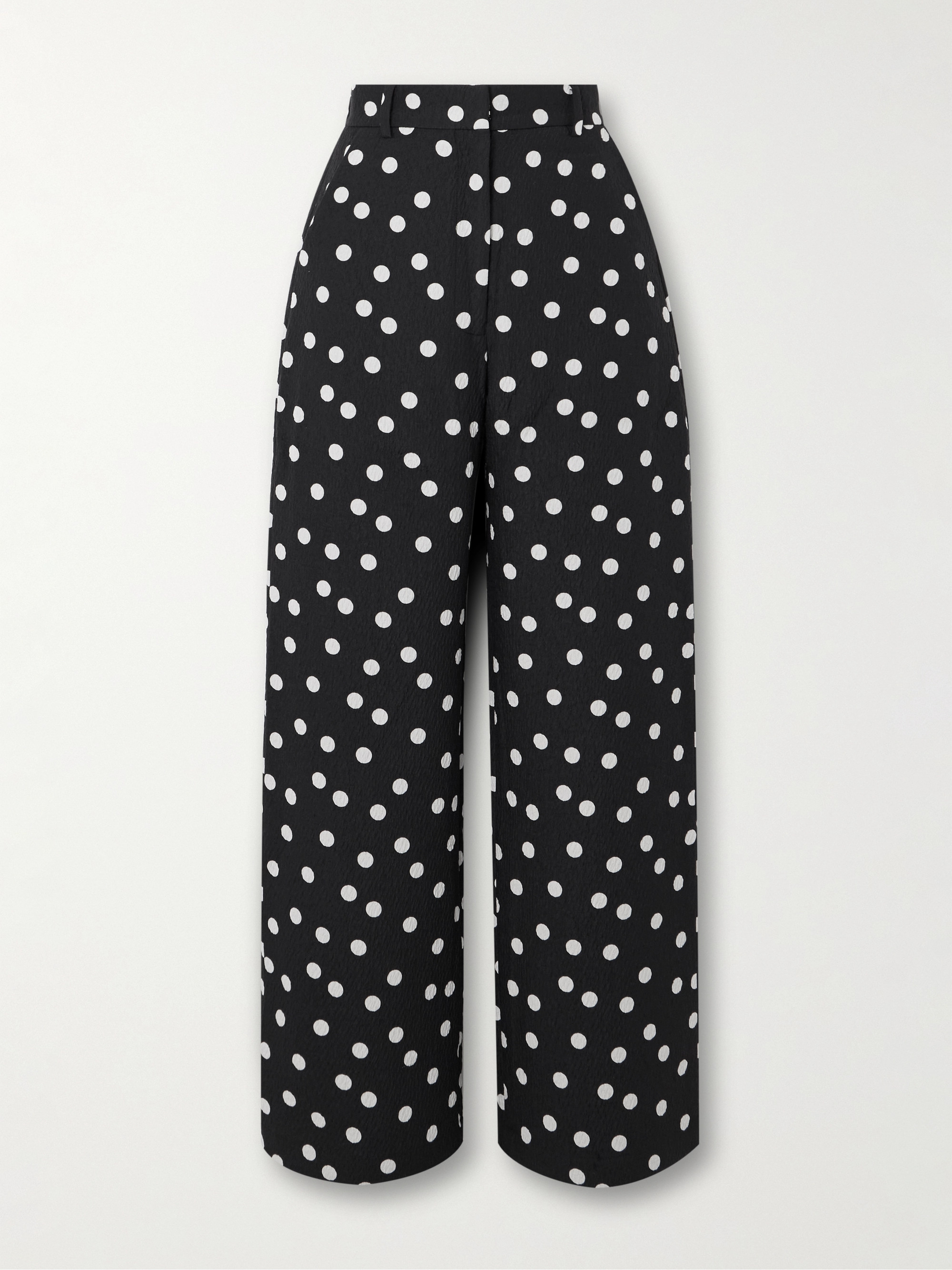 Dima Ayad Polka-dot textured-crepe wide-leg pants