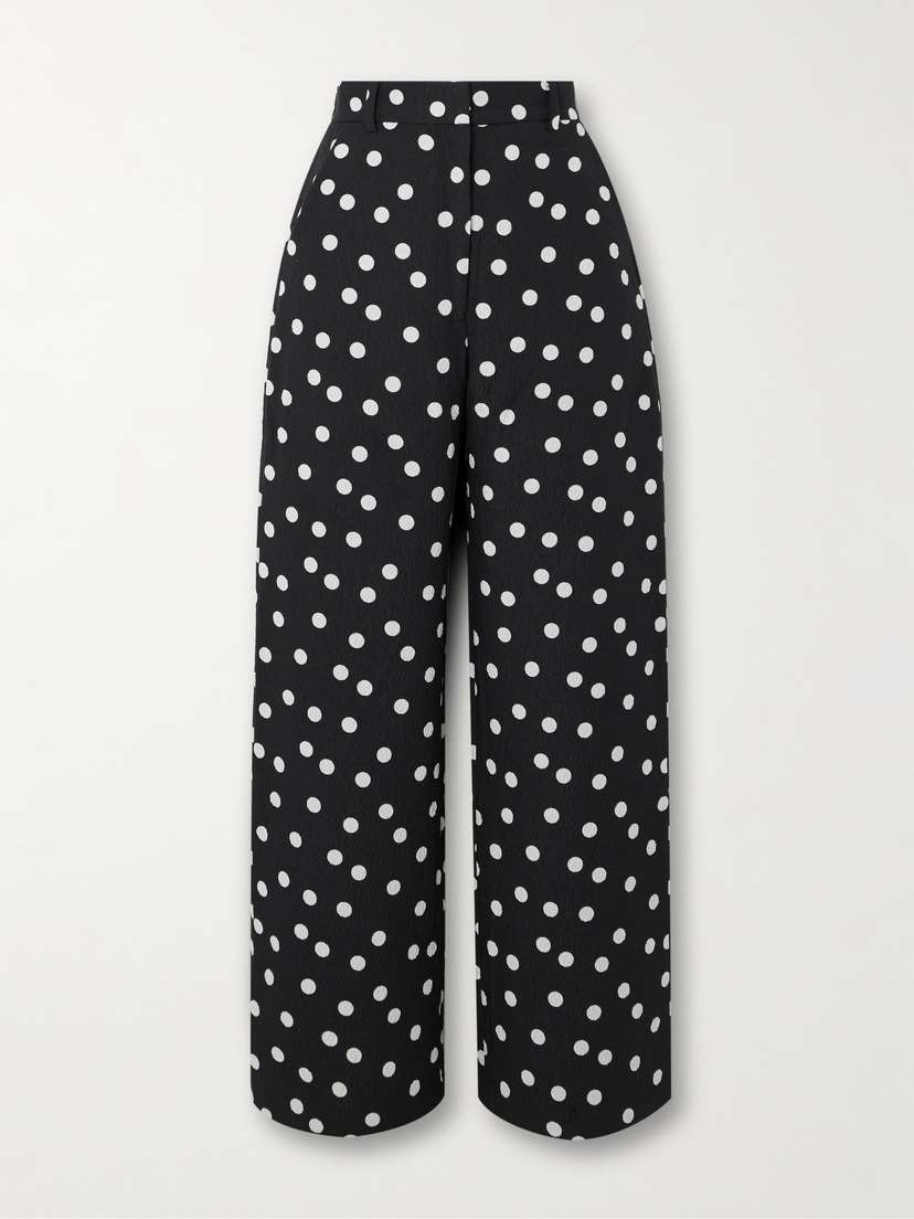 Dima Ayad Polka-dot Textured-crepe Wide-leg Pants