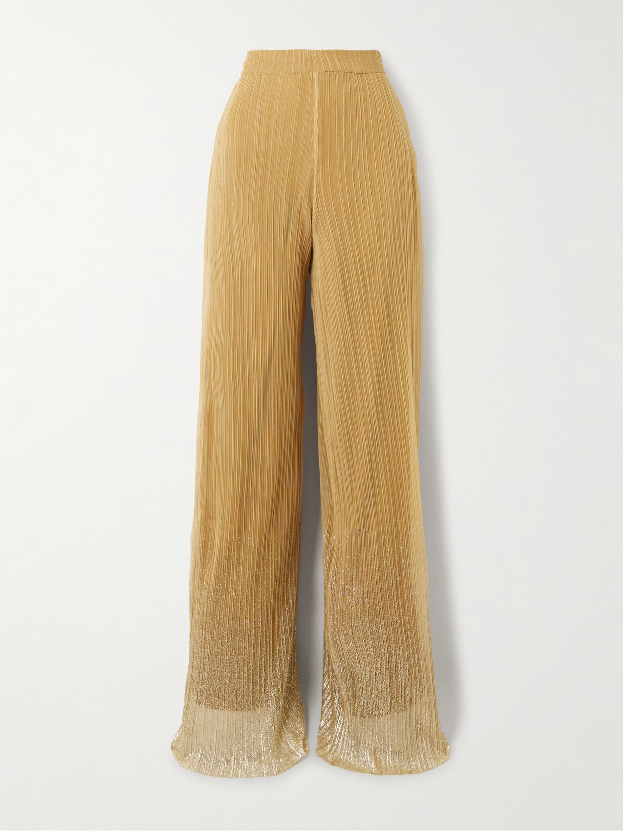 Dima Ayad Metallic Plissé Tulle Wide-leg Trousers In Gold