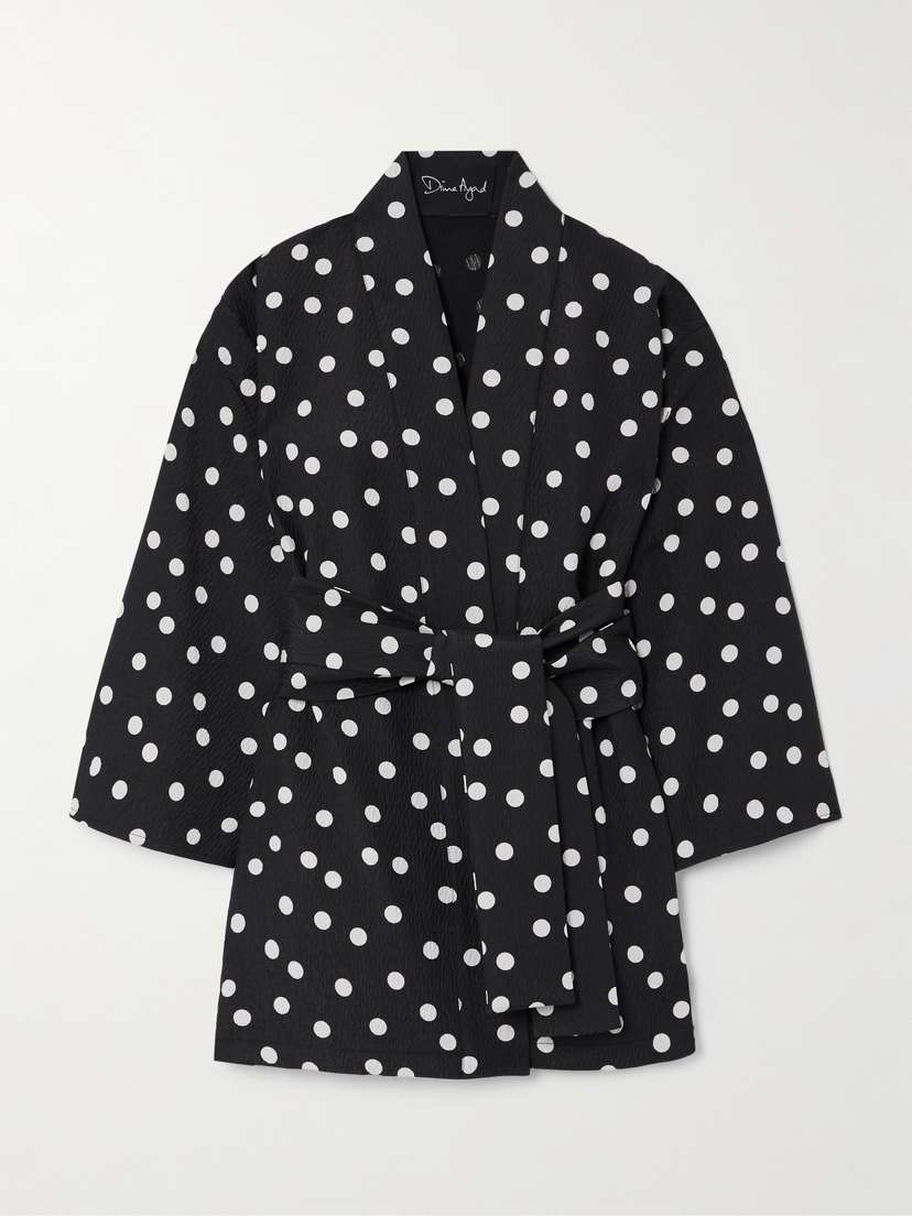 Dima Ayad Belted Polka-dot Textured-crepe Jacket