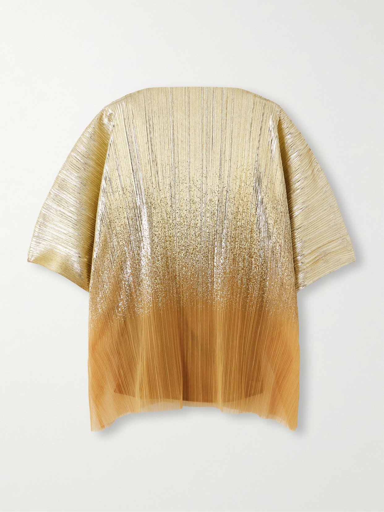 Dima Ayad Metallic Plissé Tulle Blouse In Gold