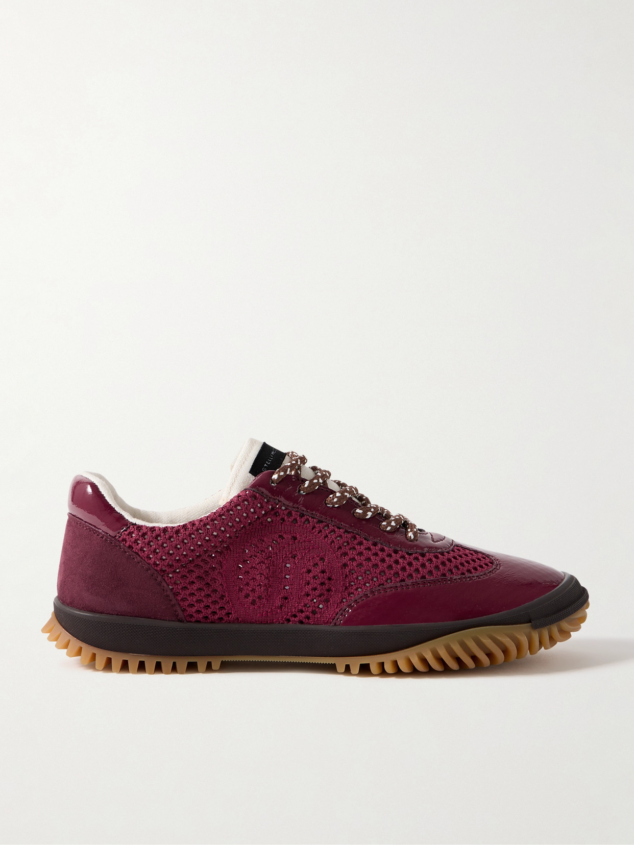 Stella McCartney - S-wave Sport Mesh, Vegan Patent-leather And Vegan Suede Sneakers - Burgundy — curated by 5 Star Luxe for weddings, travel and effortless style
