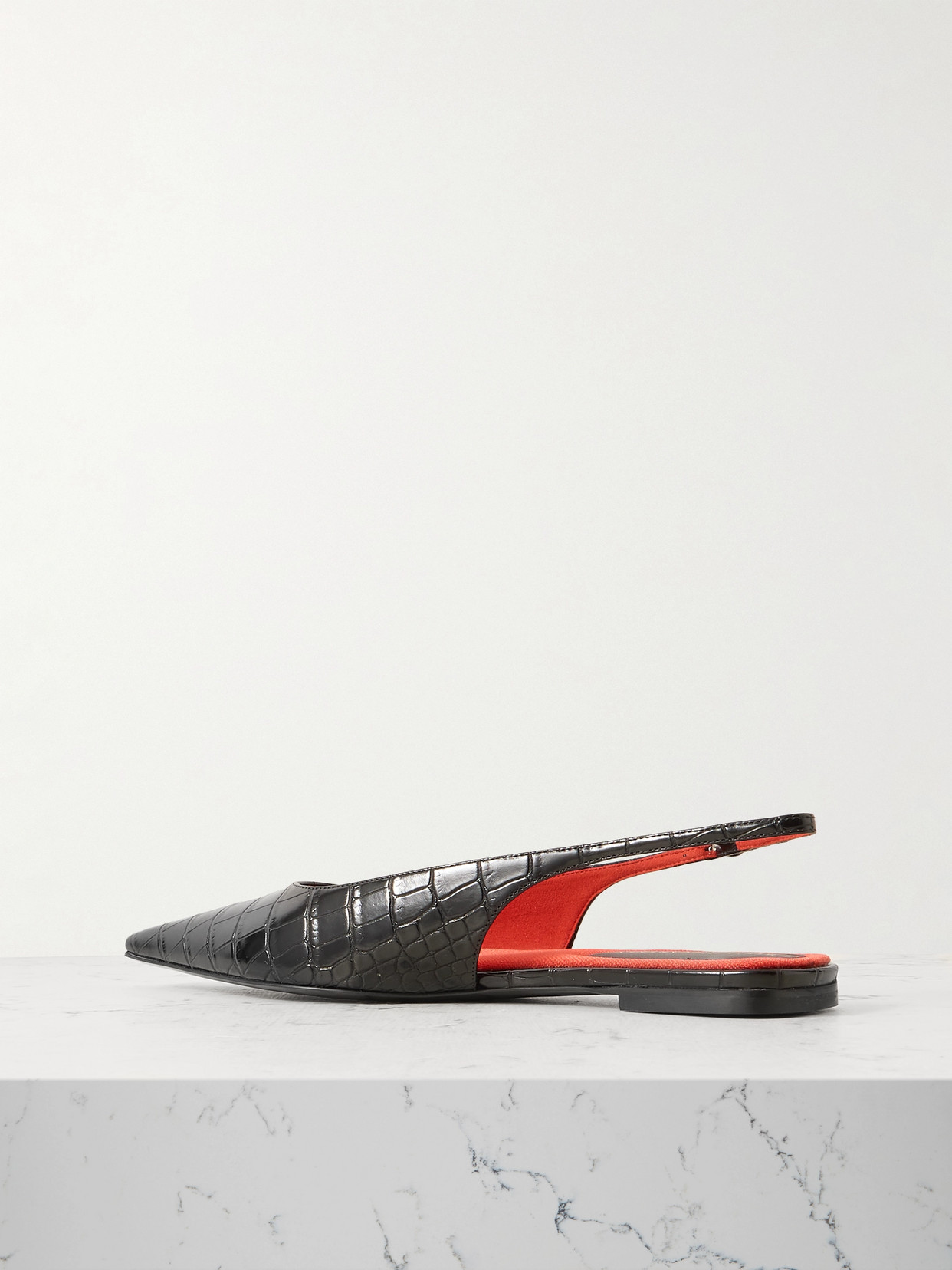 Stella Mccartney Elsa Recycled Croc-effect Slingback Flats In Black