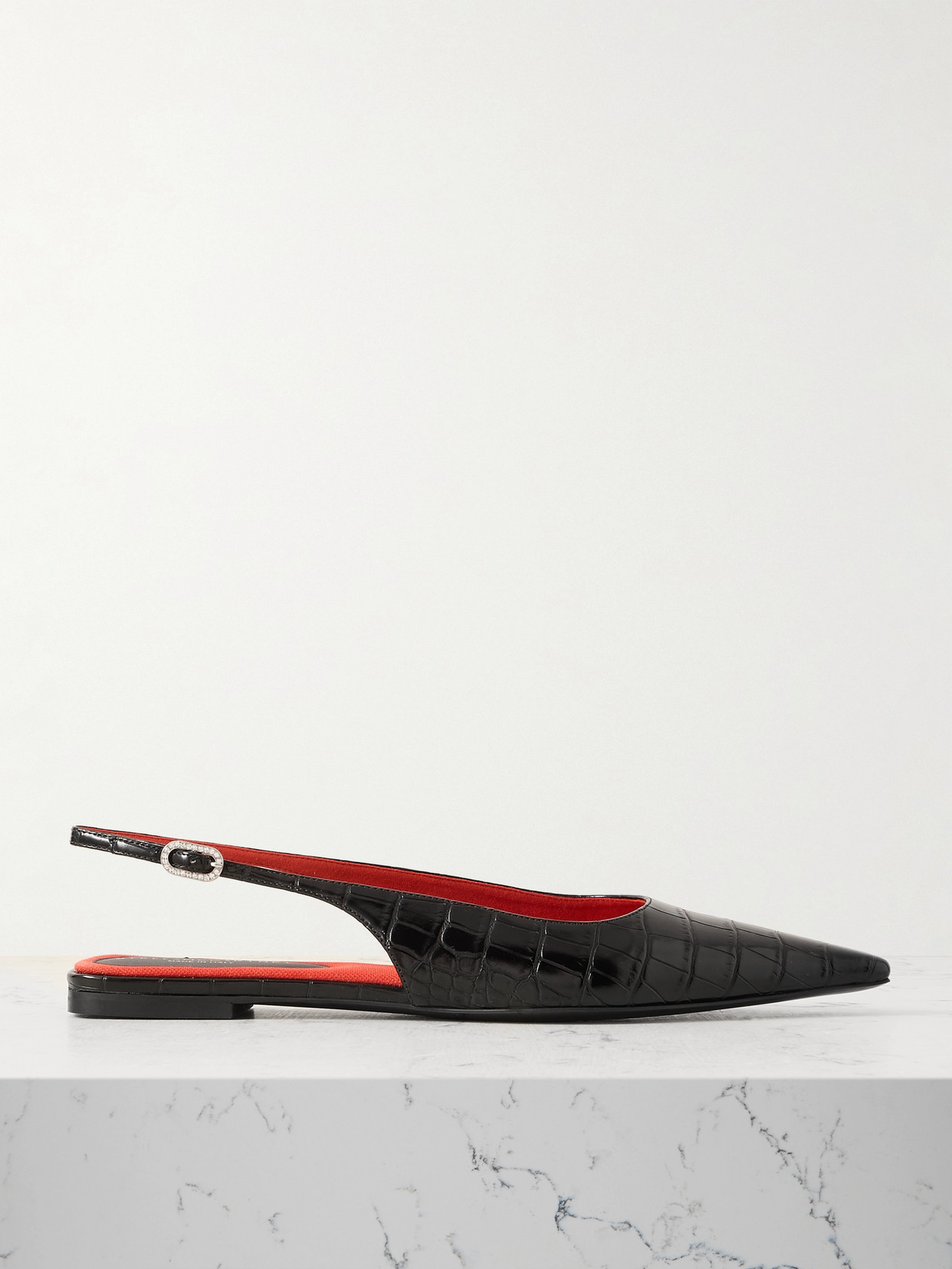 Stella Mccartney Elsa Recycled Croc-effect Slingback Flats In Black