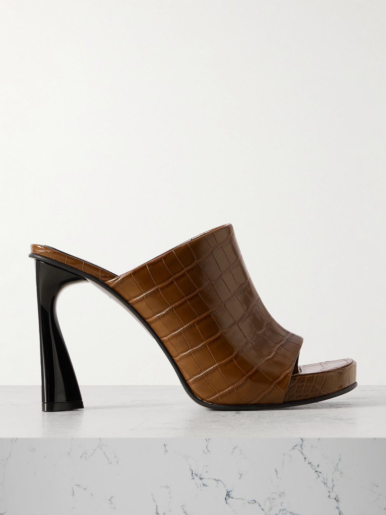 Stella McCartney - Elsa Glossed Croc-effect Mules - Brown