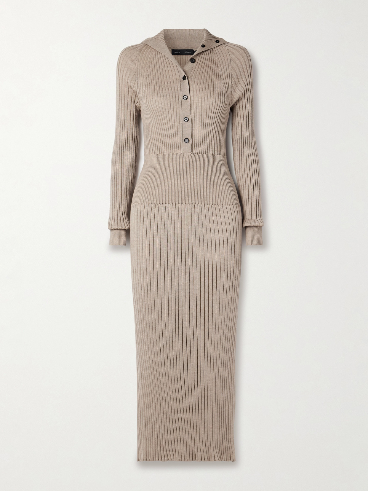 Proenza Schouler Maeve Ribbed Merino Wool And Silk-blend Midi Dress In Brown