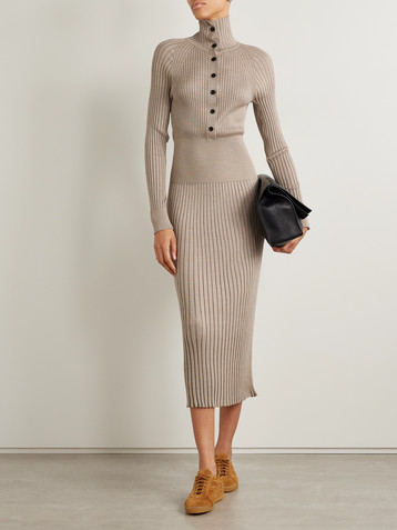 Proenza Schouler Maeve ribbed merino wool and silk-blend midi dress
