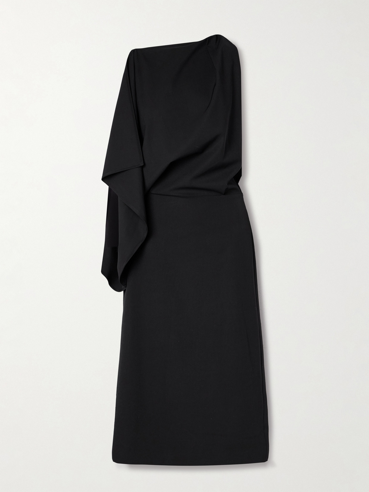 PROENZA SCHOULER ELENA DRAPED ASYMMETRIC WOOL-BLEND GABARDINE MIDI DRESS