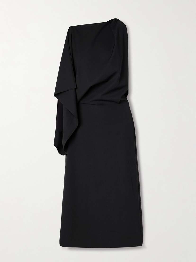 Proenza Schouler Elena Draped Asymmetric Wool-blend Gabardine Midi Dress