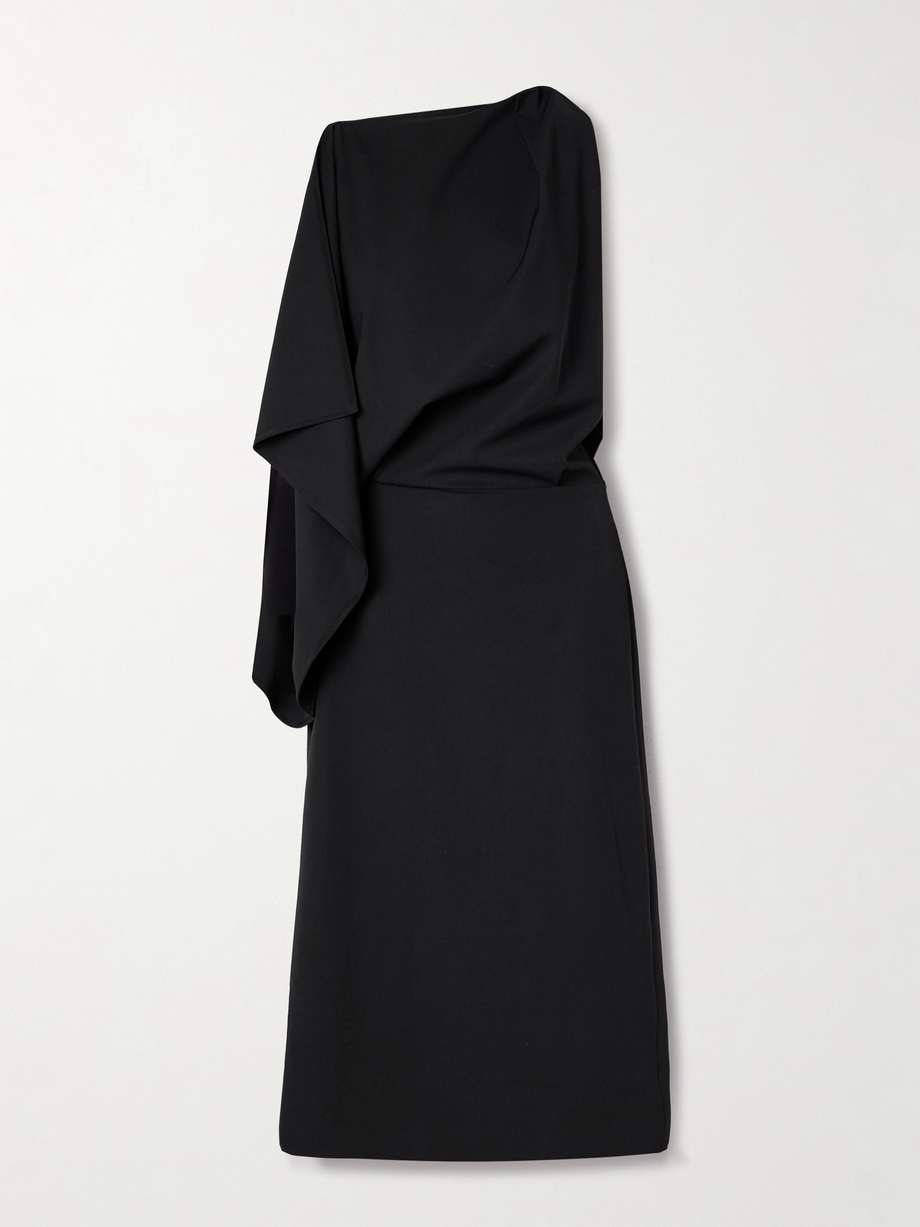 elena draped asymmetric wool-blend gabardine midi dress