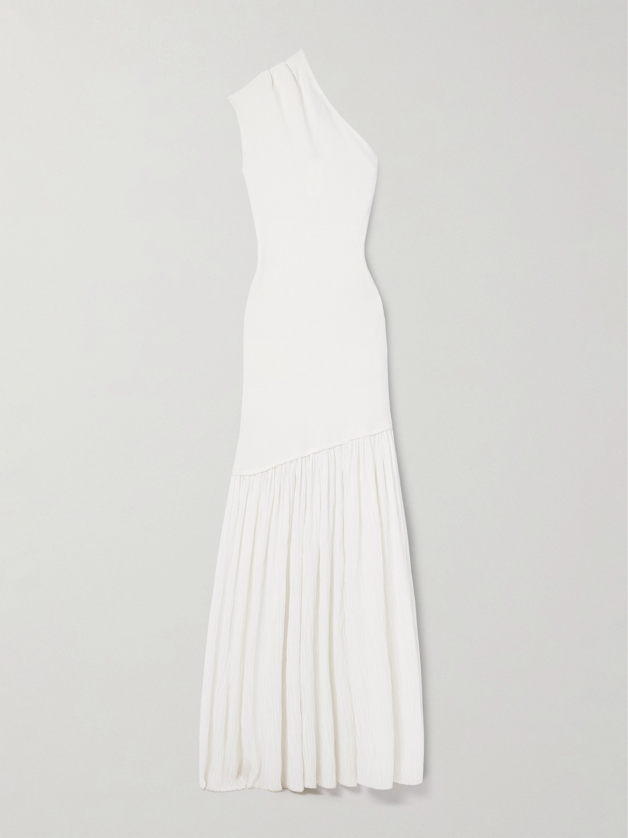 Proenza Schouler Cora One-shoulder Stretch-knit And Pleated Crepon Maxi Dress In White