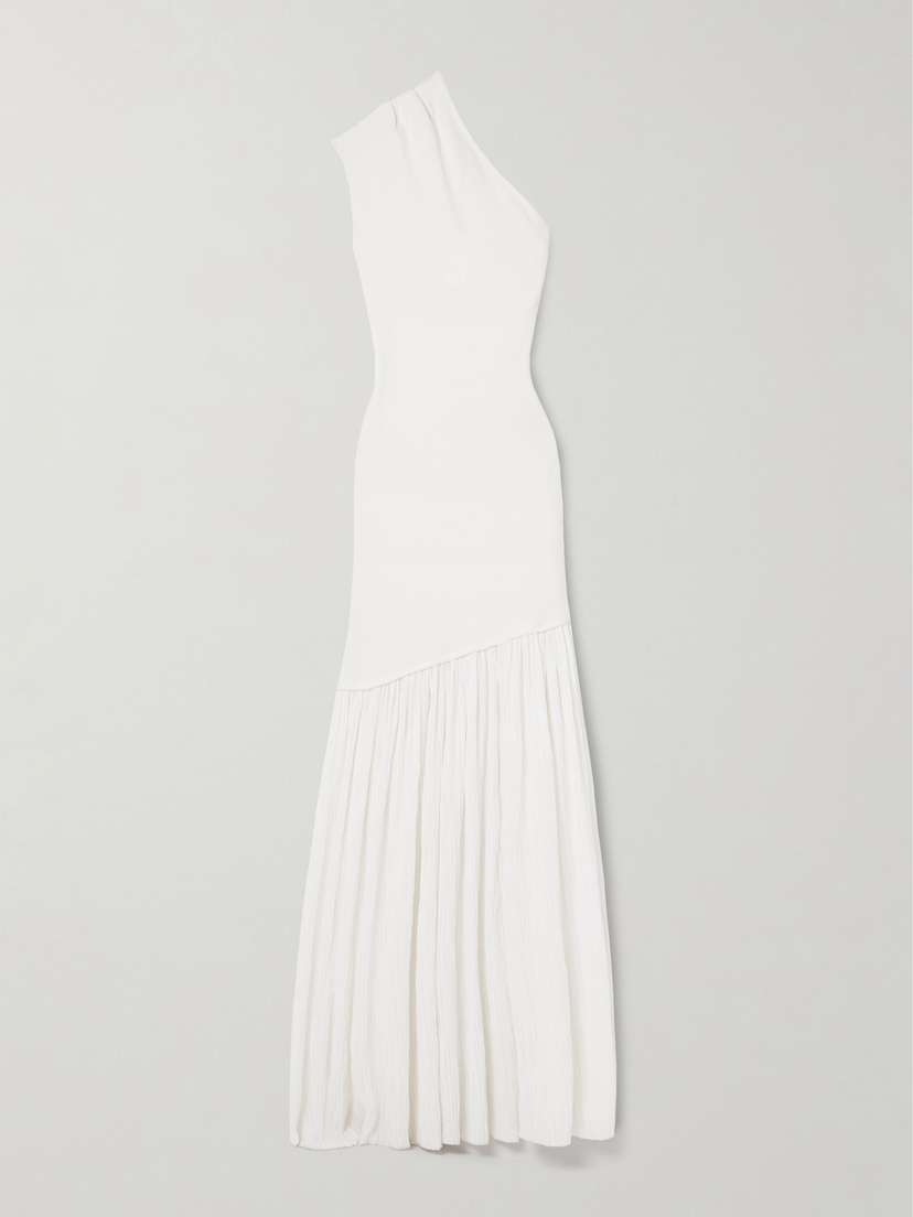 Proenza Schouler Cora One-shoulder Stretch-knit And Pleated Crepon Maxi Dress