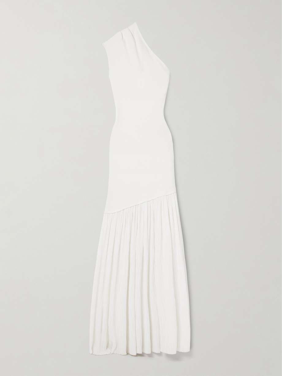 cora one-shoulder stretch-knit and pleated crepon maxi dress