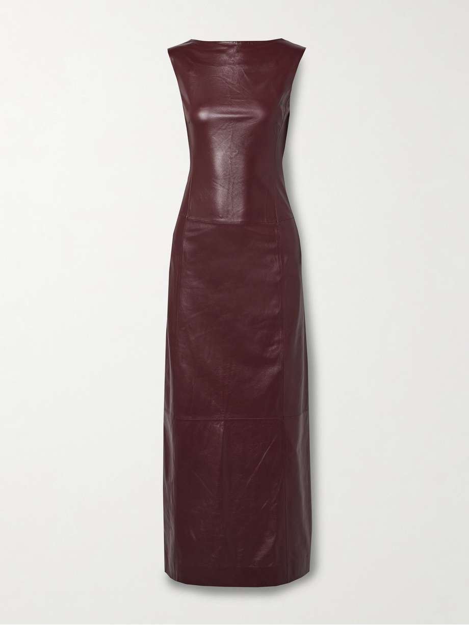 open-back leather midi dress