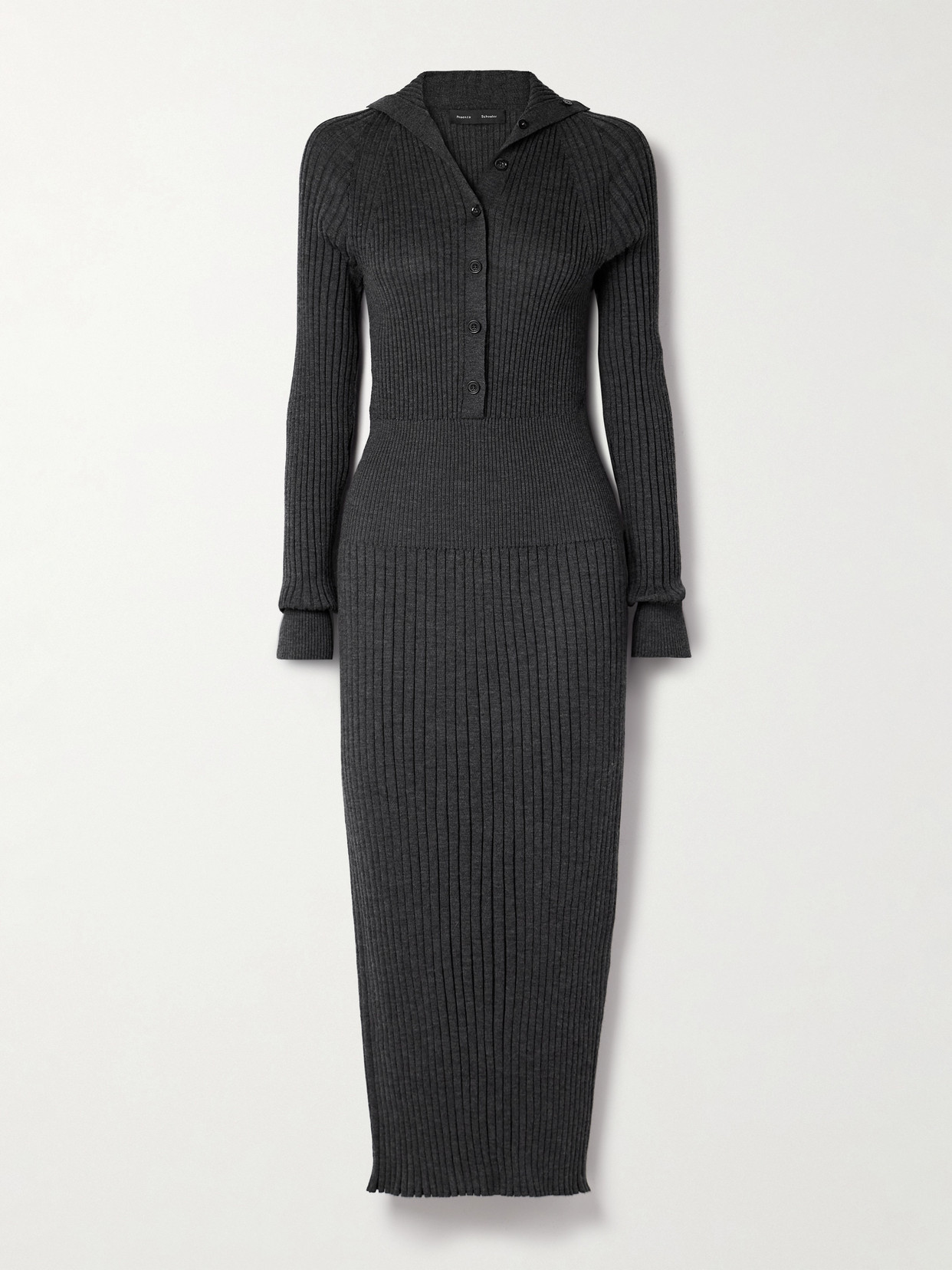 Proenza Schouler Maeve Ribbed Merino Wool And Silk-blend Midi Dress In Gray