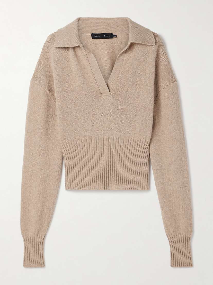 Proenza Schouler Jeanne Ribbed-knit Cashmere And Wool-blend Polo Sweater