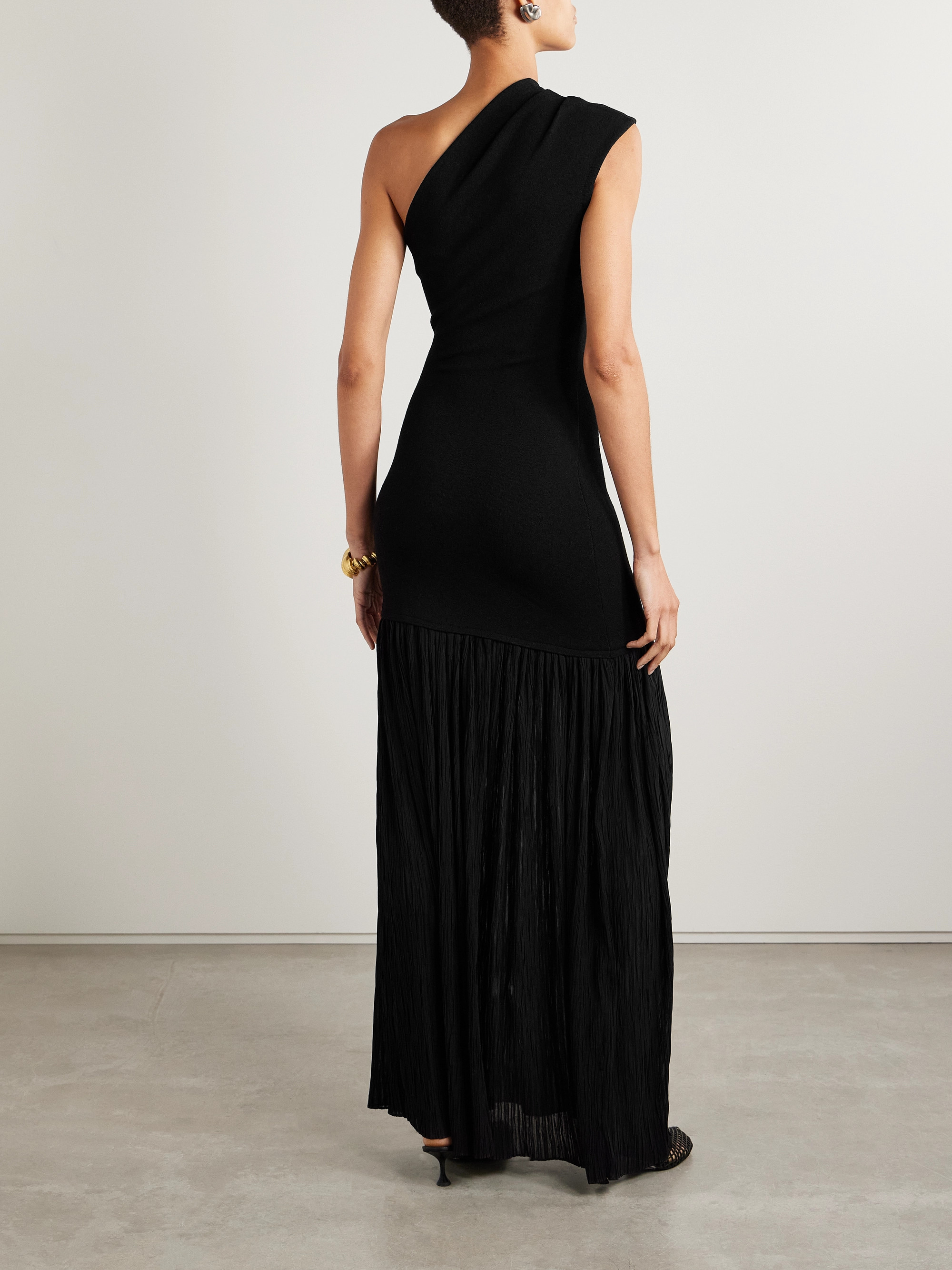 Proenza Schouler Cora one-shoulder stretch-knit and pleated crepon maxi dress