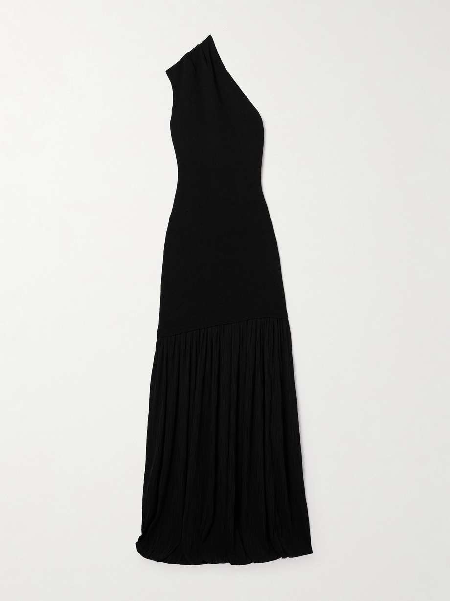 cora one-shoulder stretch-knit and pleated crepon maxi dress