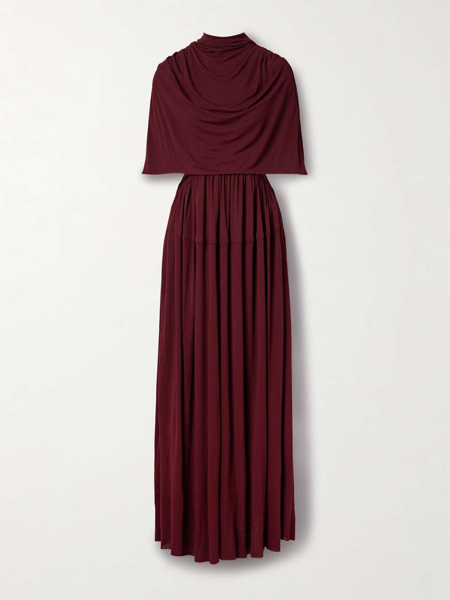 frankie cape-effect pleated cutout crepe maxi dress
