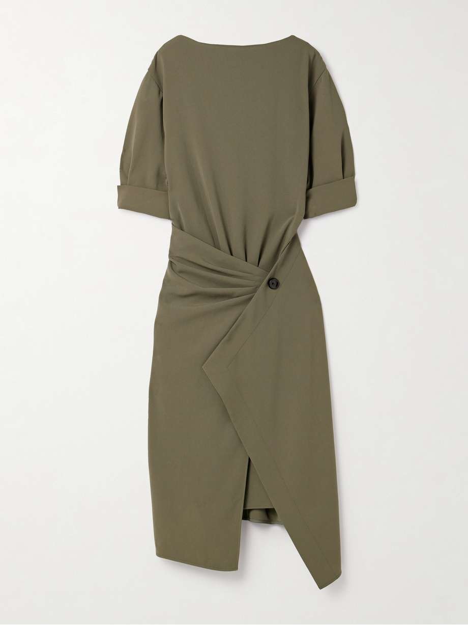 maisie wrap-effect pleated crepe midi dress