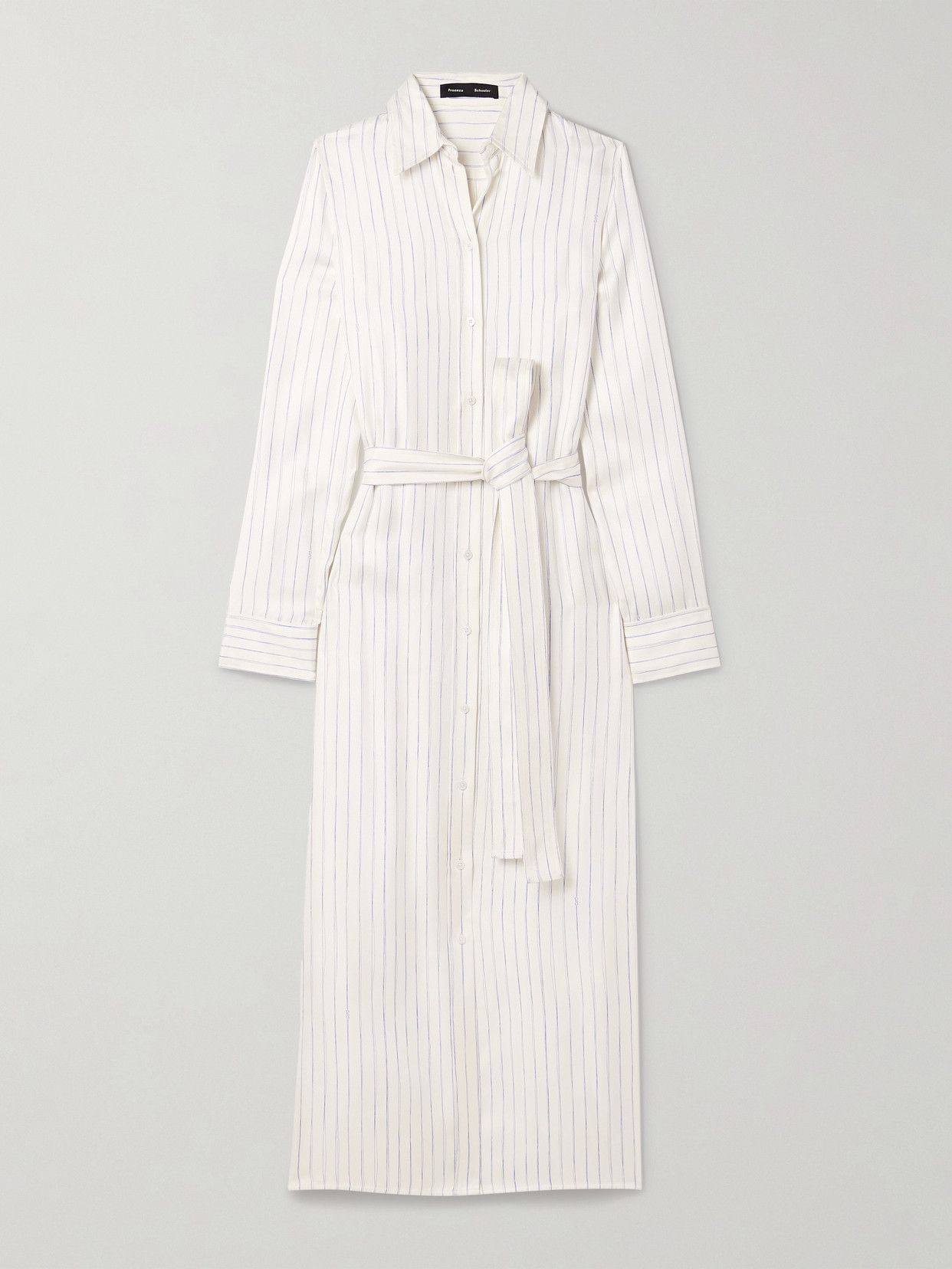 Proenza Schouler Hannah Belted Striped Silk-twill Midi Shirt Dress In White