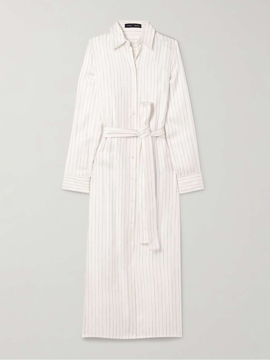 hannah belted striped silk-twill midi shirt dress