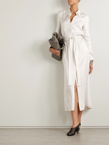 Proenza Schouler Hannah belted striped silk-twill midi shirt dress