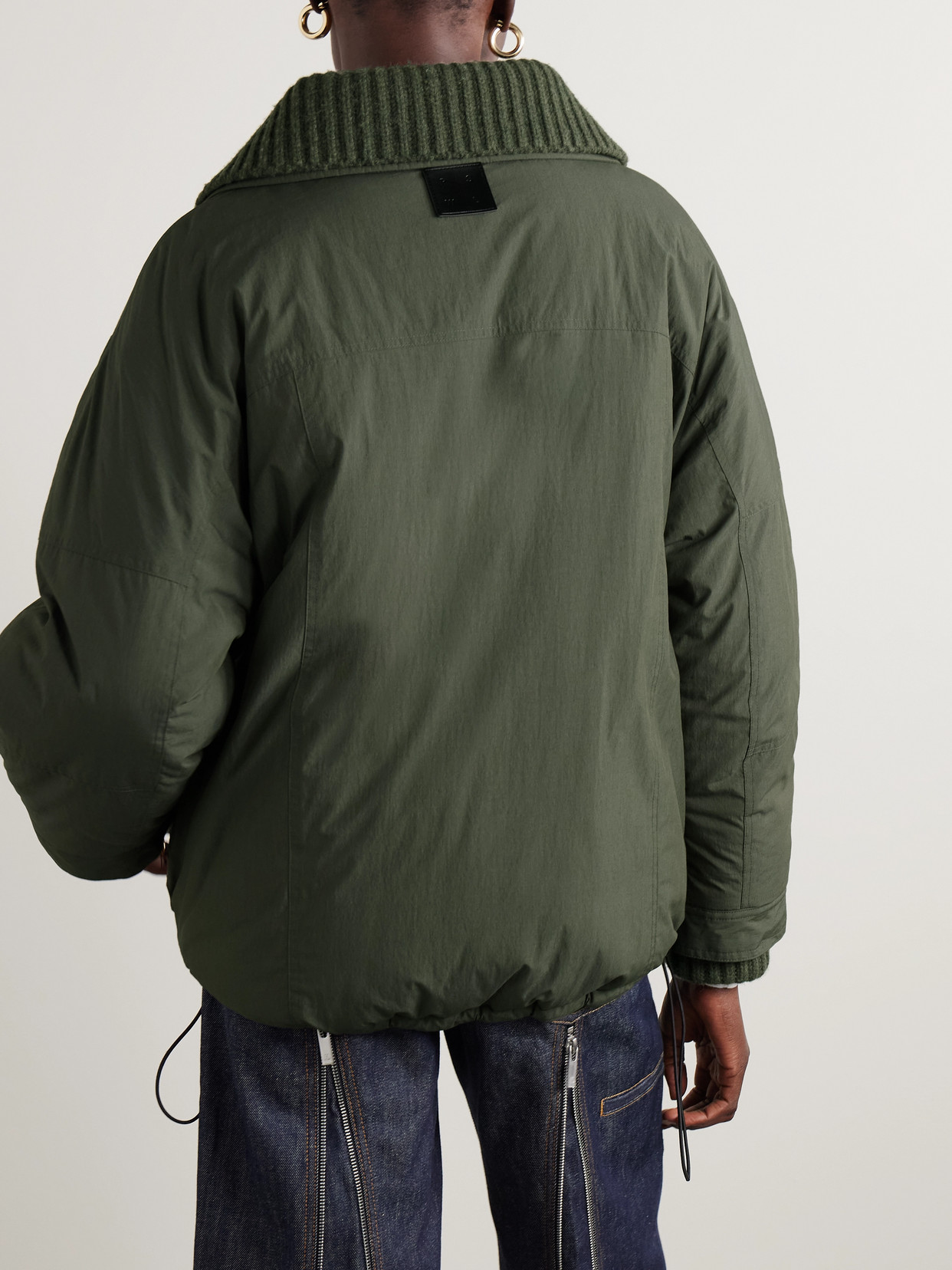 Proenza Schouler White Label Veronica Ribbed-knit Trimmed Padded Cotton-blend Shell Coat In Green