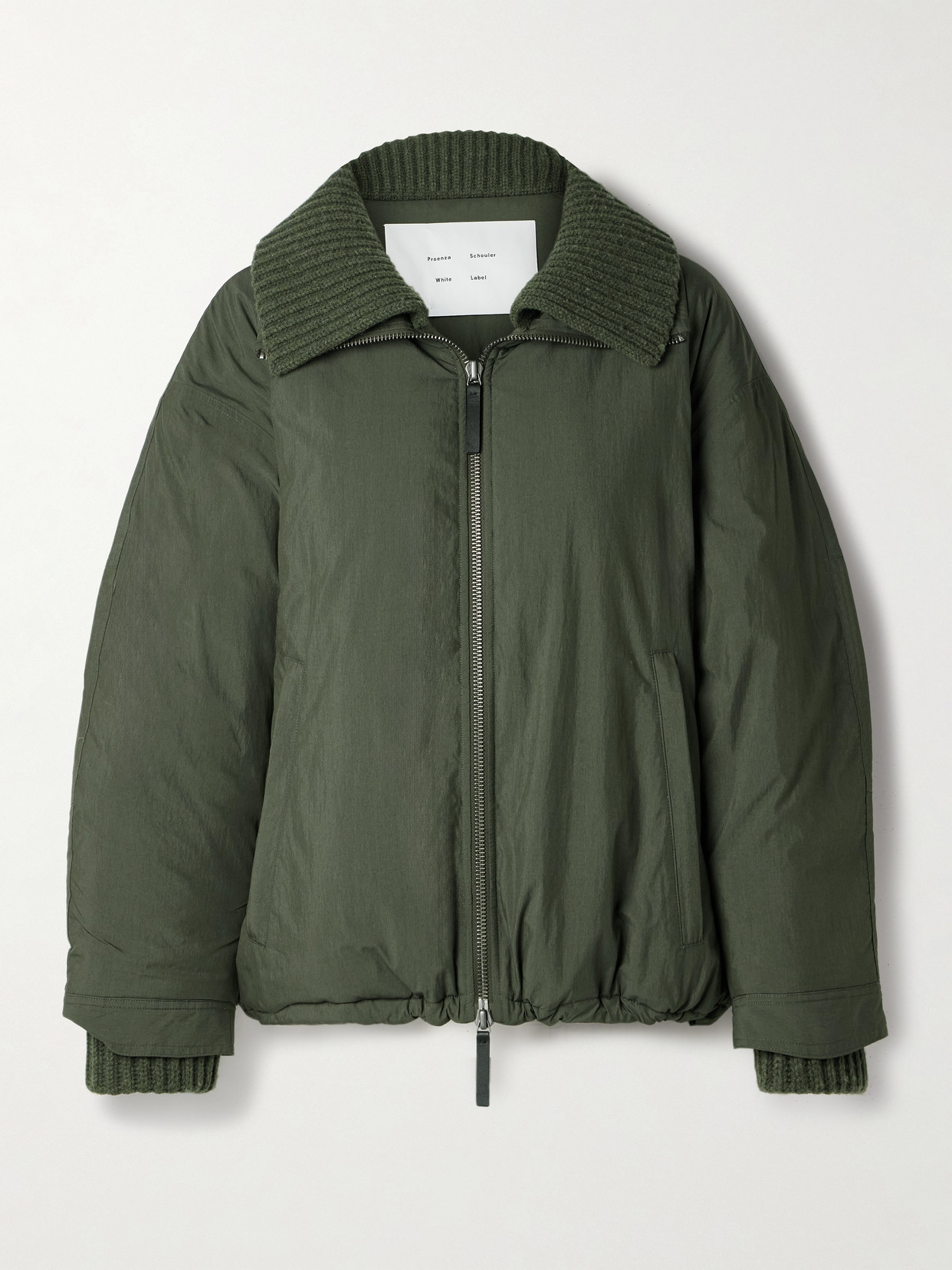 Proenza Schouler White Label Veronica Ribbed-knit Trimmed Padded Cotton-blend Shell Coat In Green