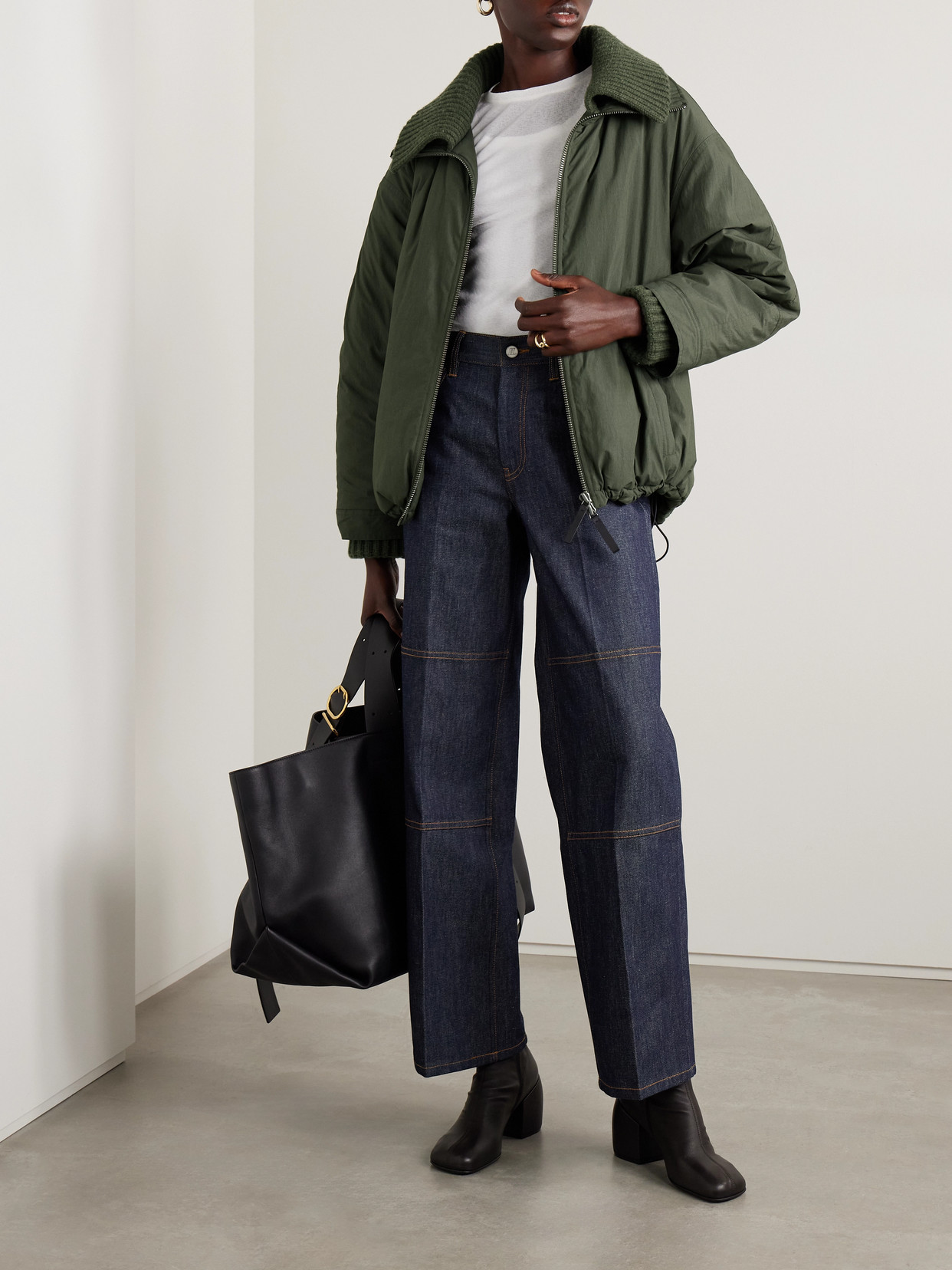 Proenza Schouler White Label Veronica Ribbed-knit Trimmed Padded Cotton-blend Shell Coat In Green