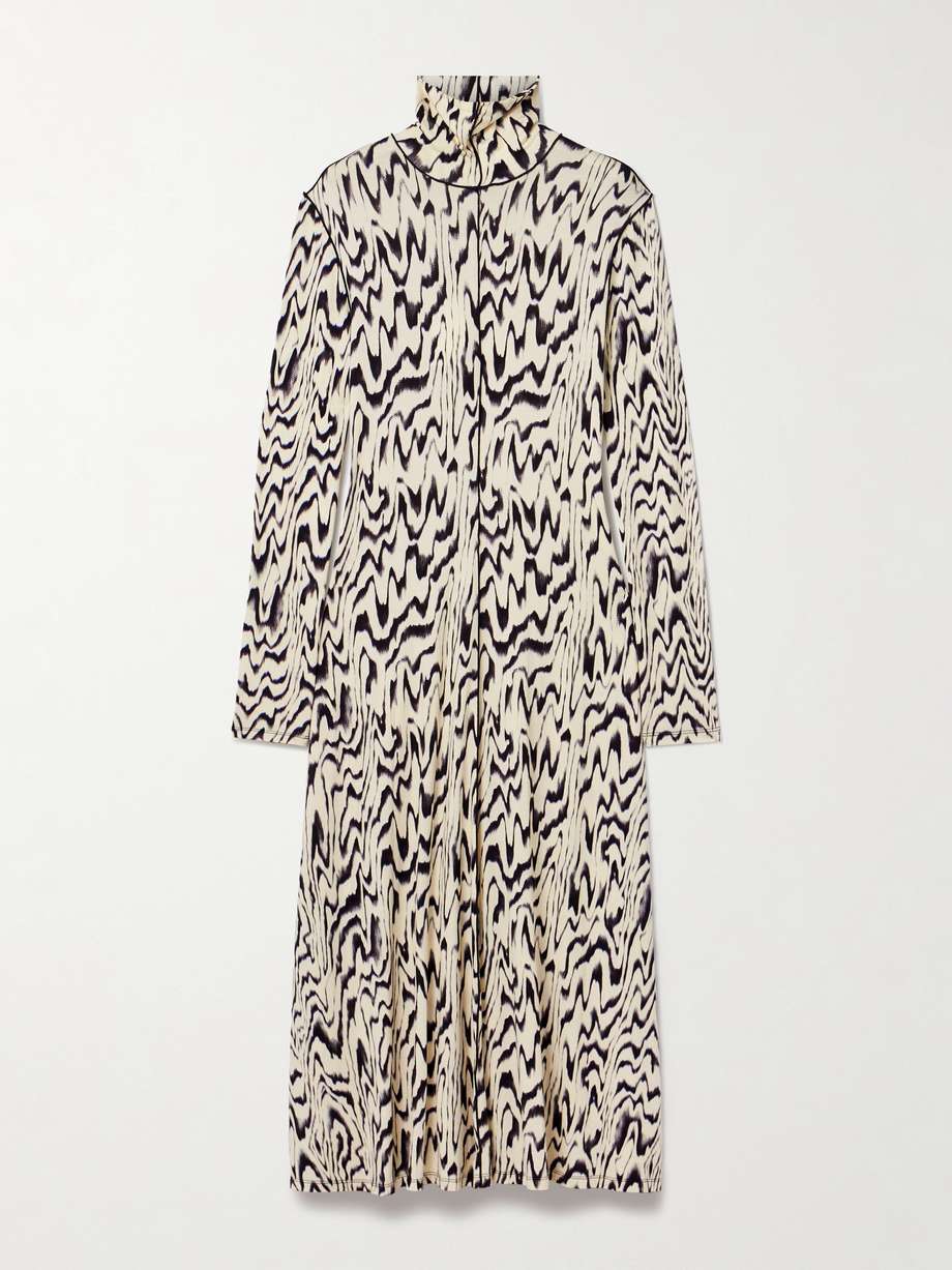marion printed jersey turtleneck midi dress