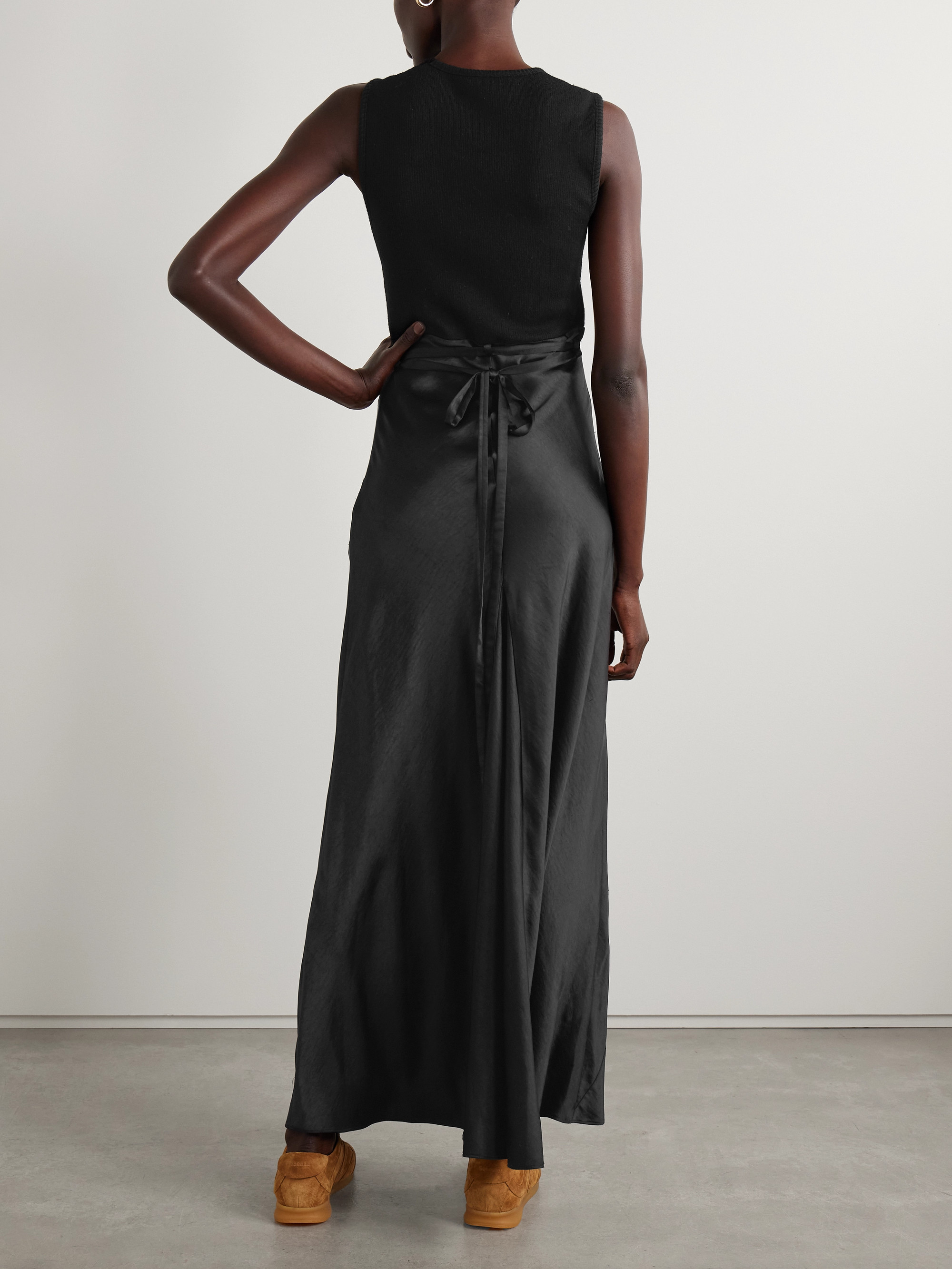 Proenza Schouler White Label Charlotte belted jersey-paneled satin maxi dress thumbnail