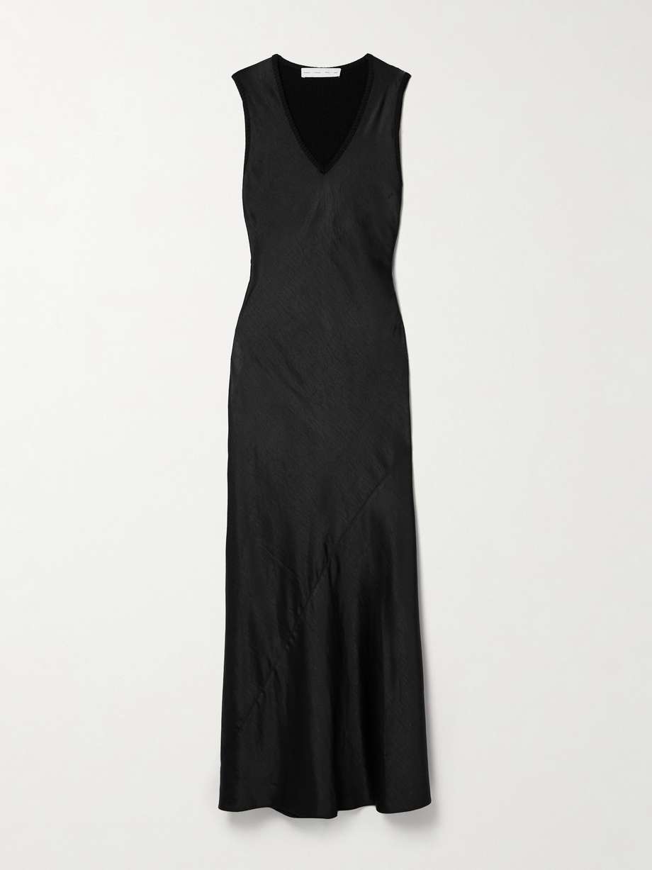 charlotte belted jersey-paneled satin maxi dress