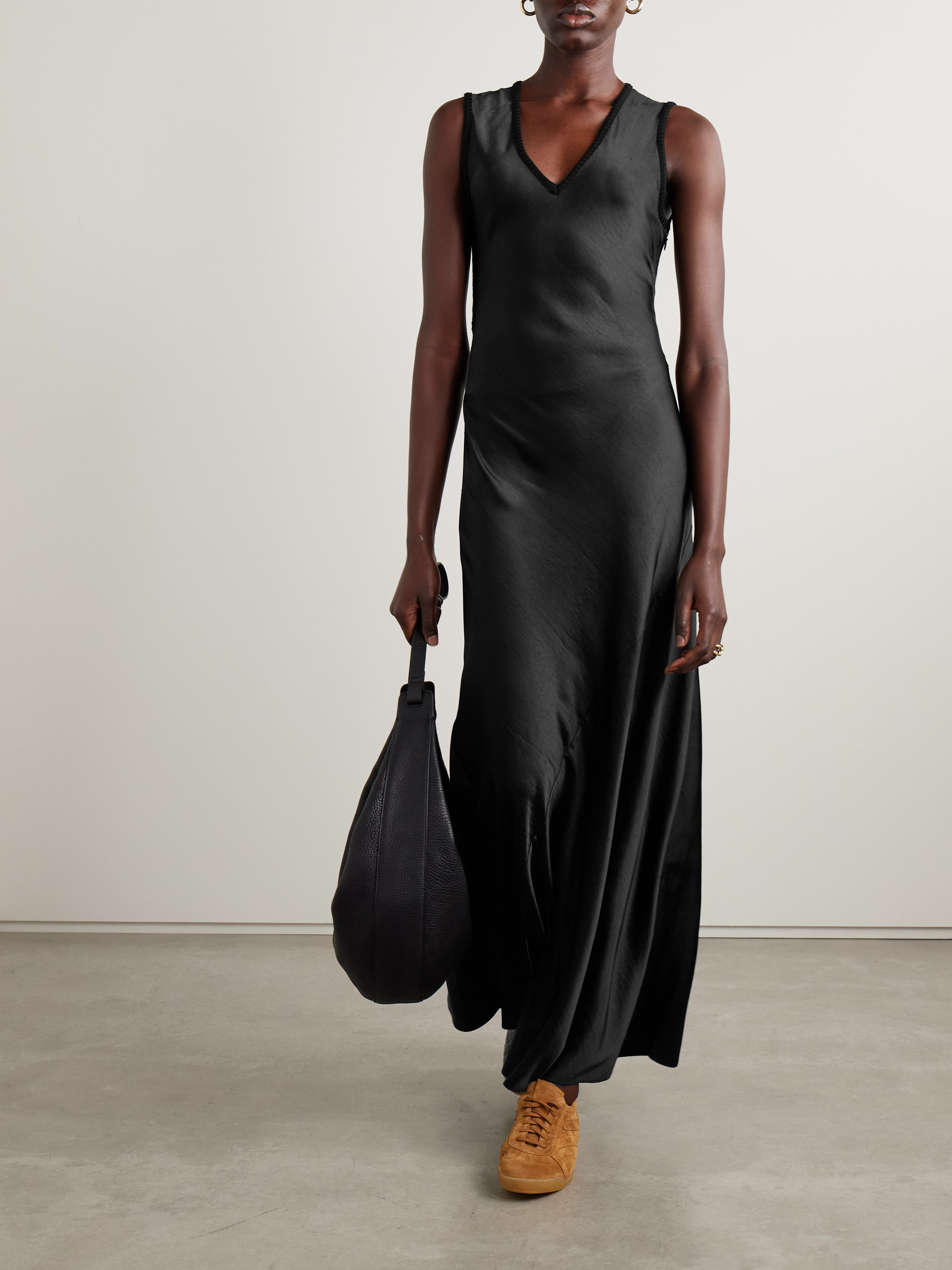 Proenza Schouler White Label Charlotte belted jersey-paneled satin maxi dress