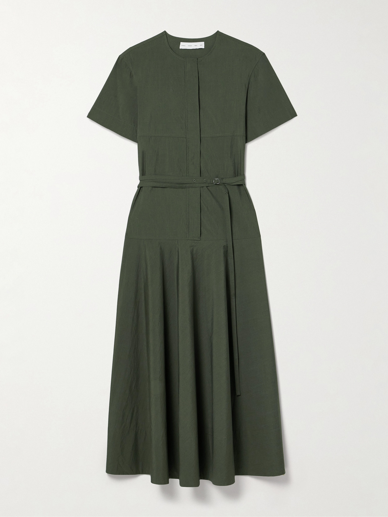 Proenza Schouler White Label - Elizabeth Belted Cotton-blend Midi Dress - Army green