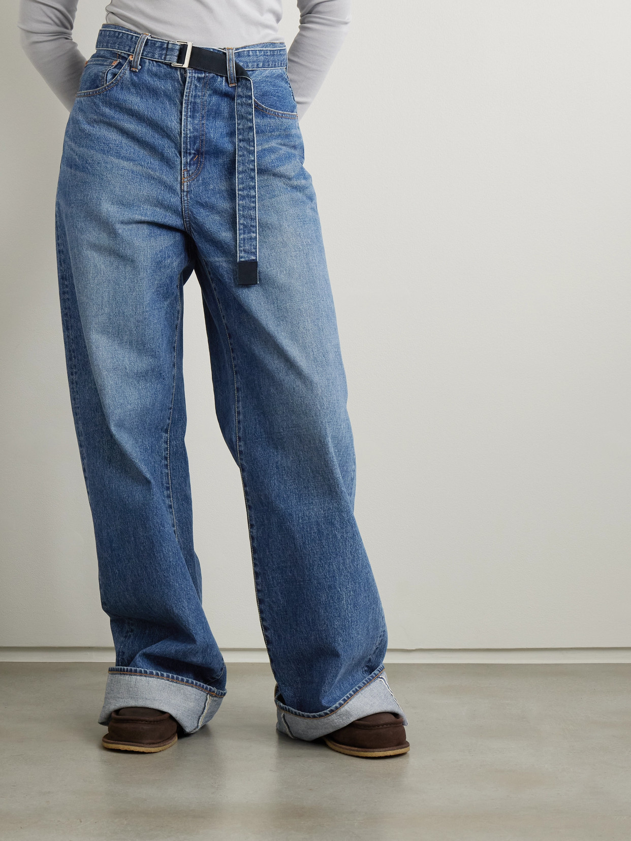 Sacai + Levi's Belted High-rise Wide-leg Jeans