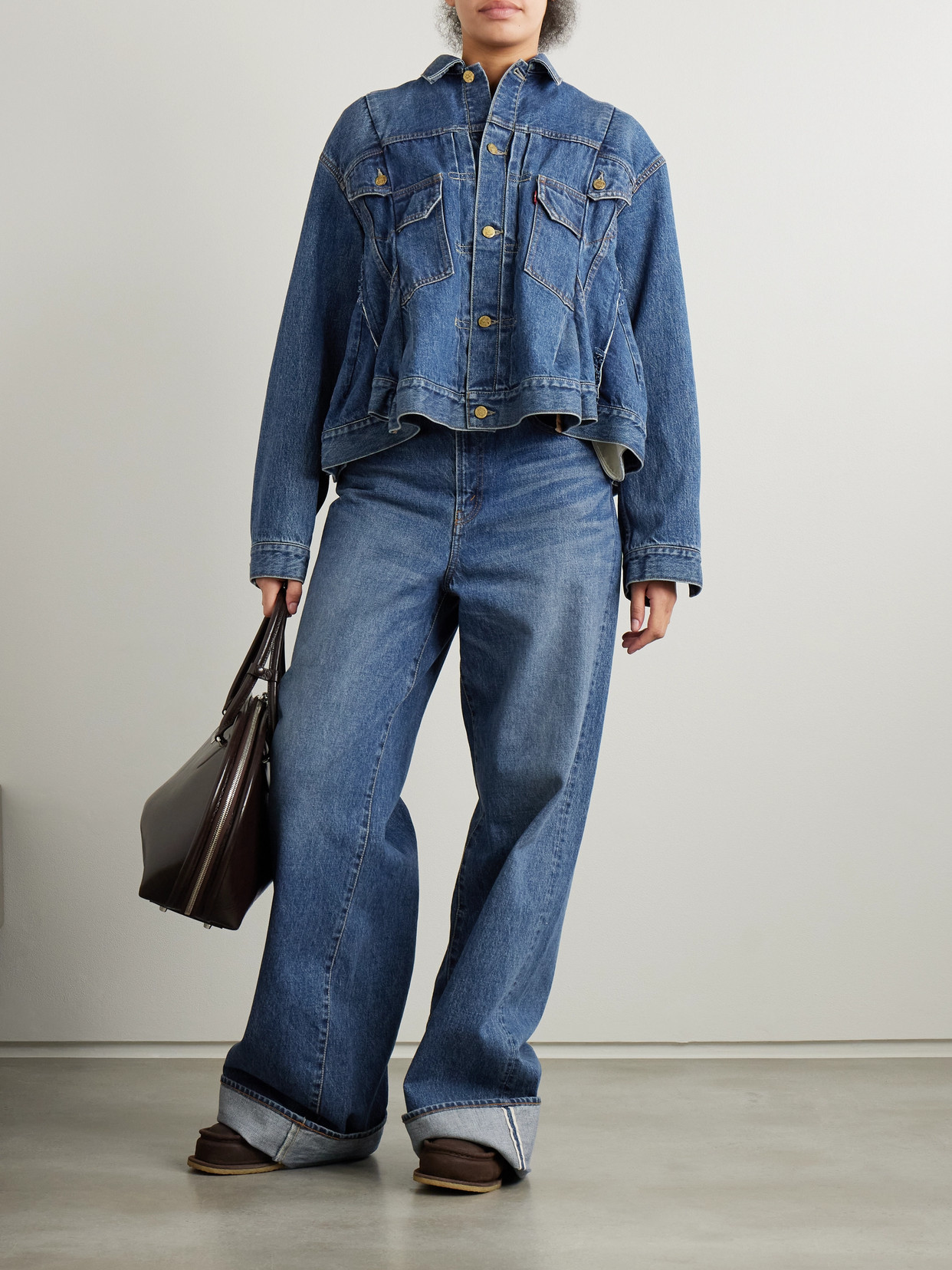 Sacai + Levi's Belted High-rise Wide-leg Jeans