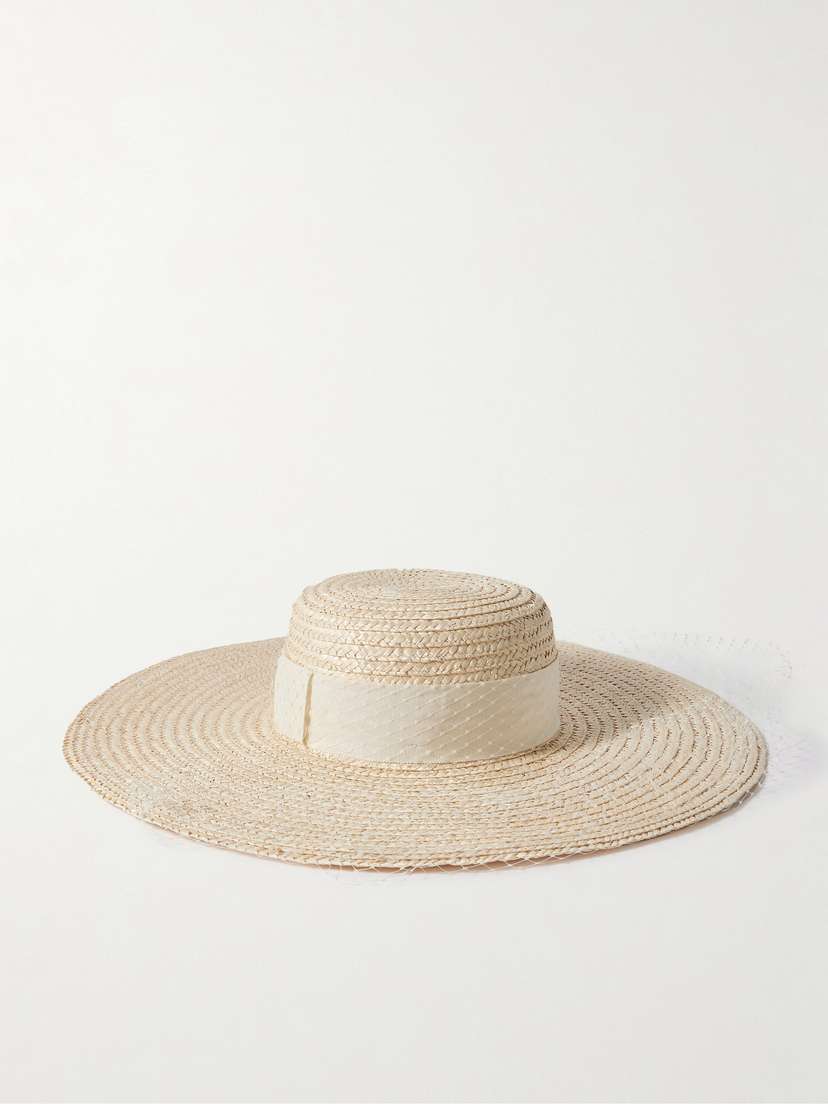 Eugenia Kim Ingrid Grosgrain And Fishnet-trimmed Straw Hat