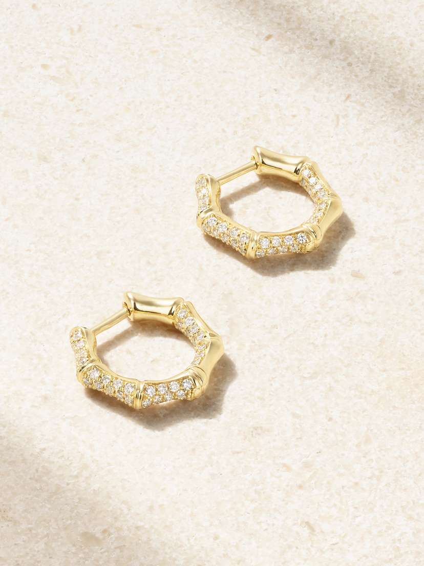 Anita Ko Small Bamboo 18-karat Gold Diamond Hoop Earrings