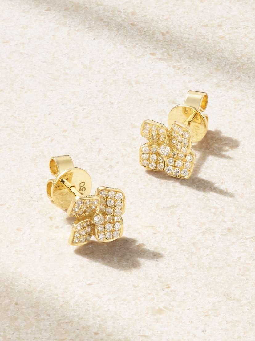 Anita Ko Small Flower 18-karat Gold Diamond Earrings