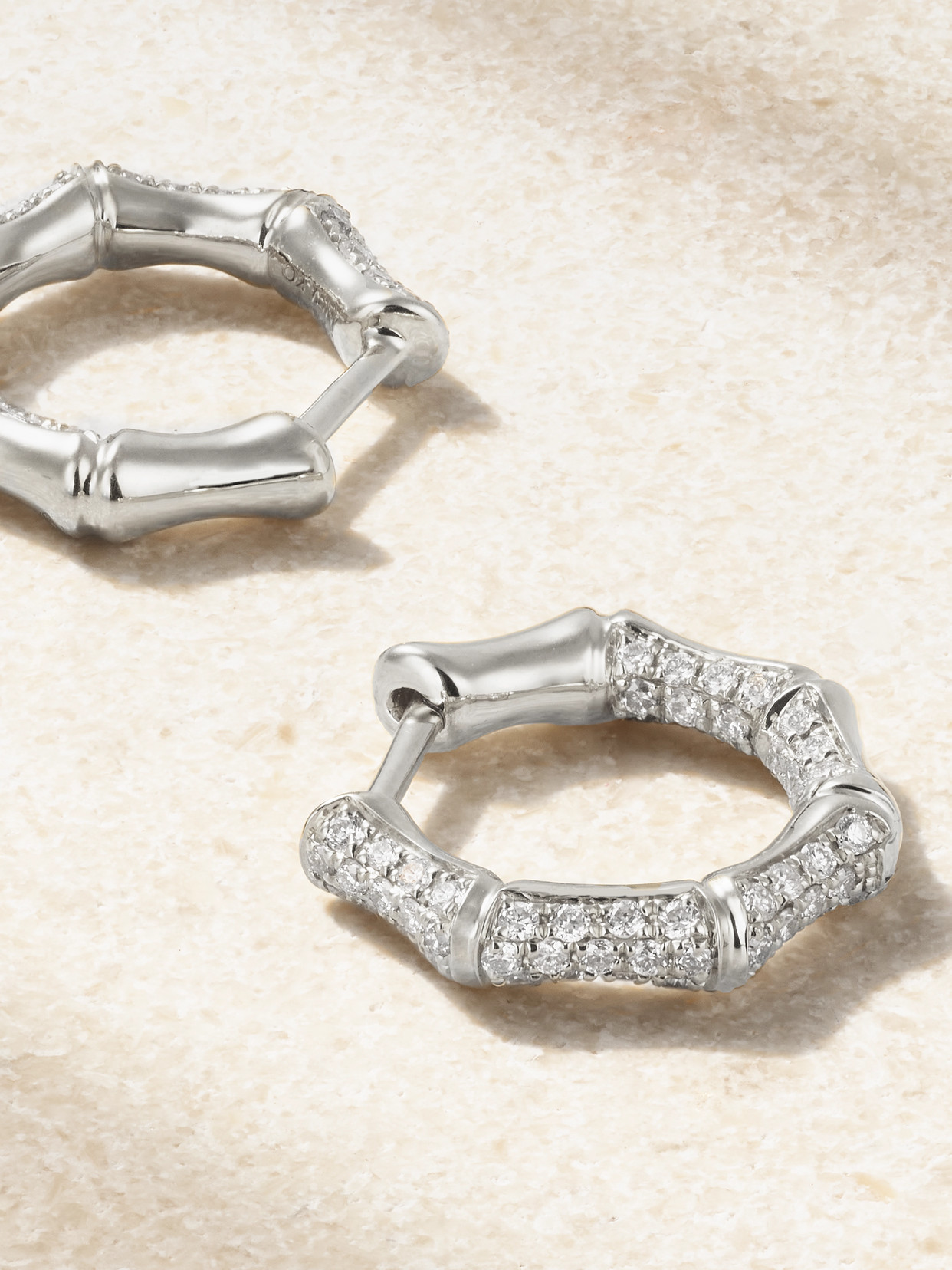 Anita Ko Small Bamboo 18-karat White Gold Diamond Hoop Earrings In Silver