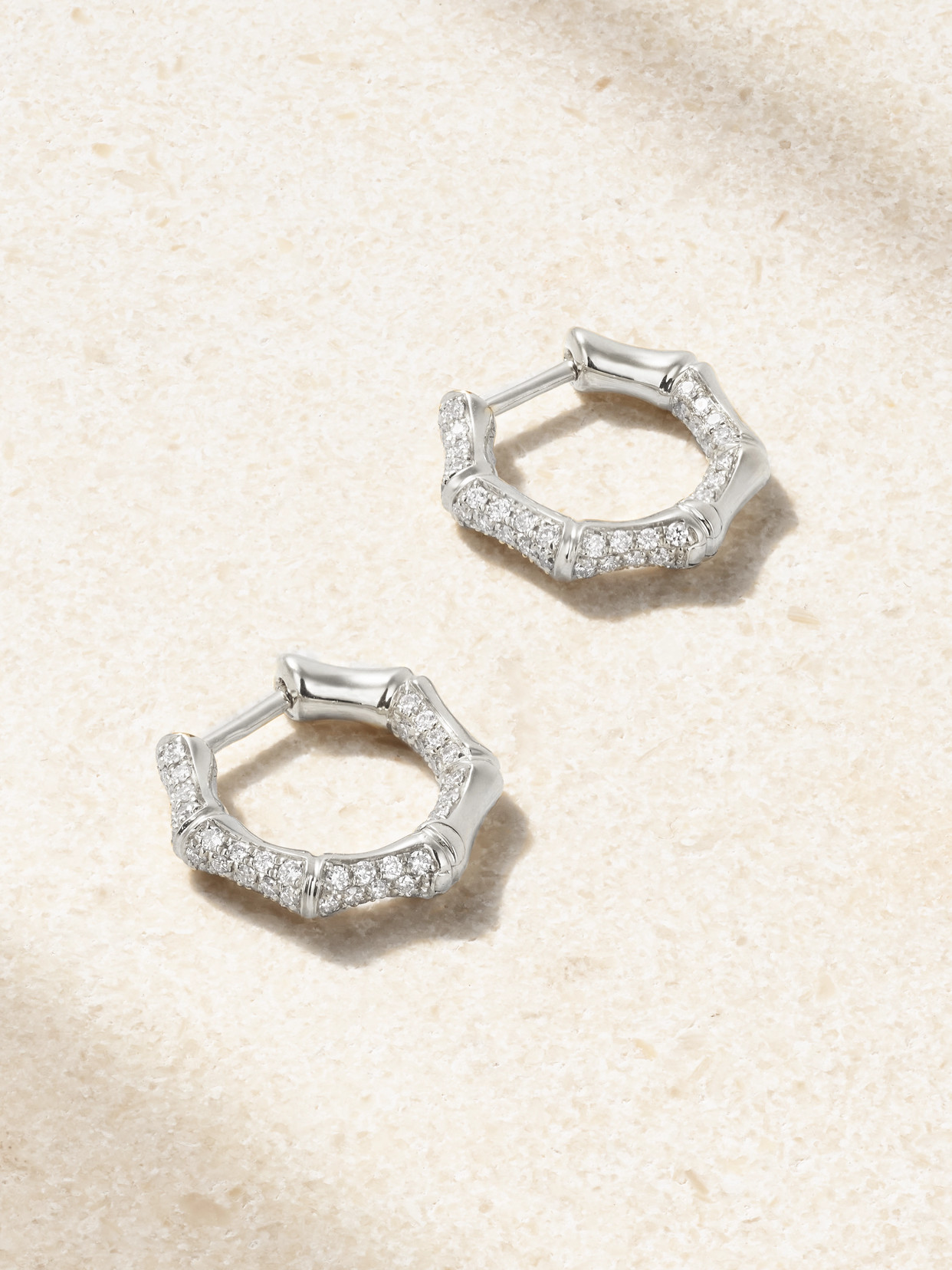 Anita Ko Small Bamboo 18-karat White Gold Diamond Hoop Earrings In Silver